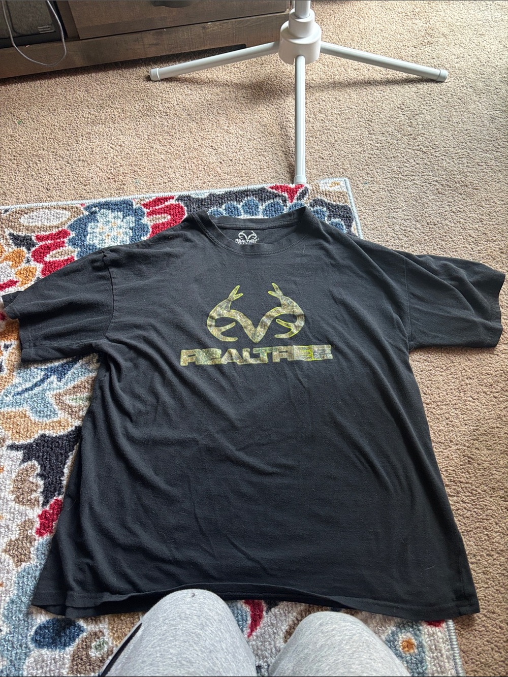 Realtree Black Short Sleeve Tee with Camo Logo and Text